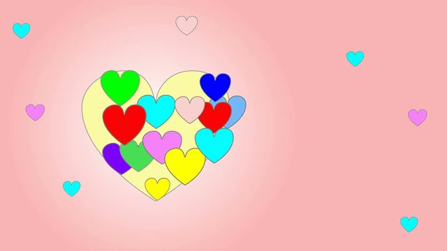 Set of multicolored hearts flying together - concept of love, kindness, holiday, compassion, empathy, involvement and happiness.