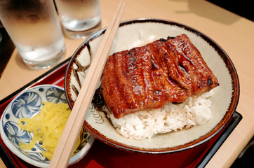 Japanese eel grilled with rice in Japanese Local Restaurant 