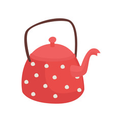 Red teapot with white polka dots cartoon vector Illustration