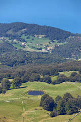 Lago di Garda lake from mountain Monte Baldo in Italy. Beautiful summer landscape. Travel in Europe.