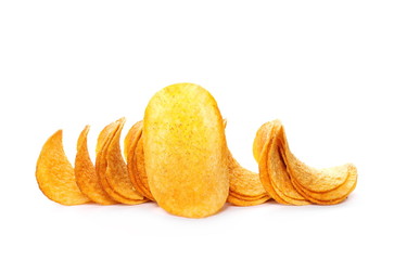 Barbecue flavored potato chips isolated on white background