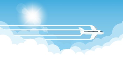 aircraft in the sky and sun, vector illustration