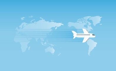 Around the world travelling by plane, vector illustration