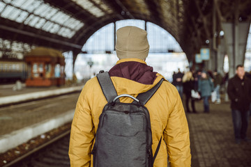 Fototapeta premium man walk on the railway station