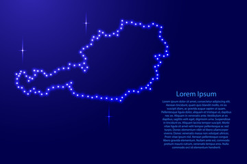 Map Austria from luminous blue star space points on the contour for banner, poster, greeting card, of vector illustration.
