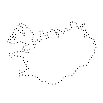 Abstract schematic map of Iceland from the black dots along the perimeter of vector illustration