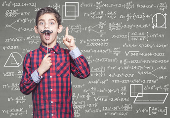 Funny math genius kid. Education concept