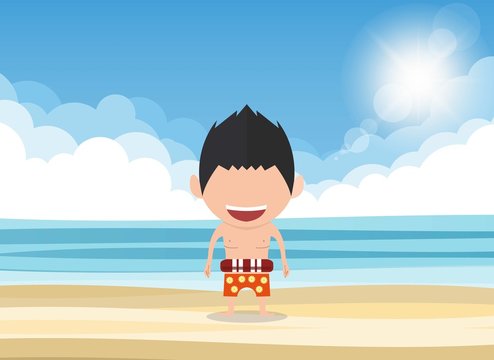 Vector illustration of a happy face man. a concept of balancing life holiday at sea, enjoy summer holidays