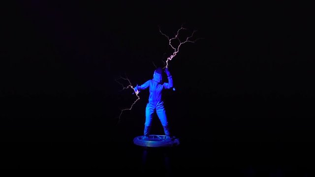 The most epic show with Tesla suit. Human being hit by 10,000 volts of electricity. 4K