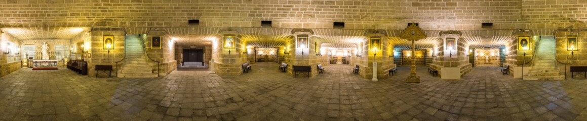 Panorama of crypt in the Cathedral Santa Cruz, Cadiz town, Andalusia, Spain.