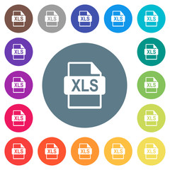 XLS file format flat white icons on round color backgrounds