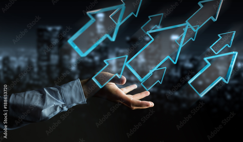Poster businessman using digital modern arrow 3d rendering
