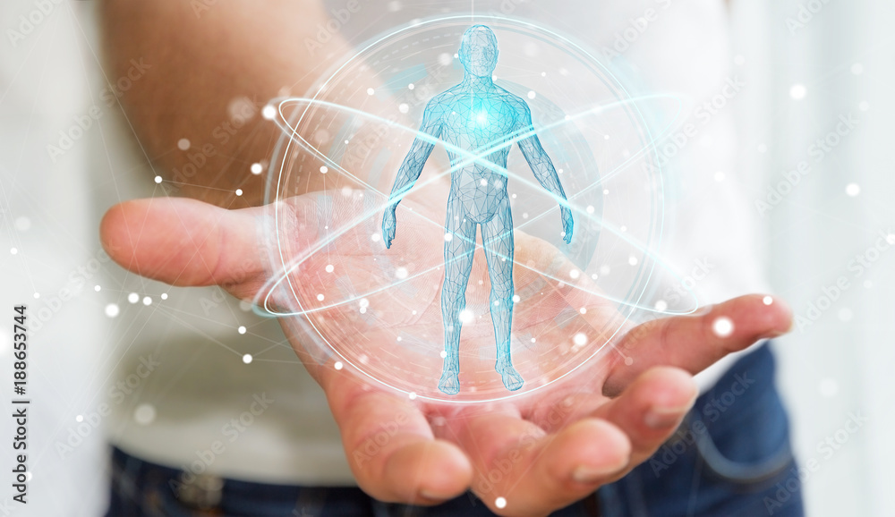 Fototapete businessman using digital x-ray human body scan interface 3d rendering