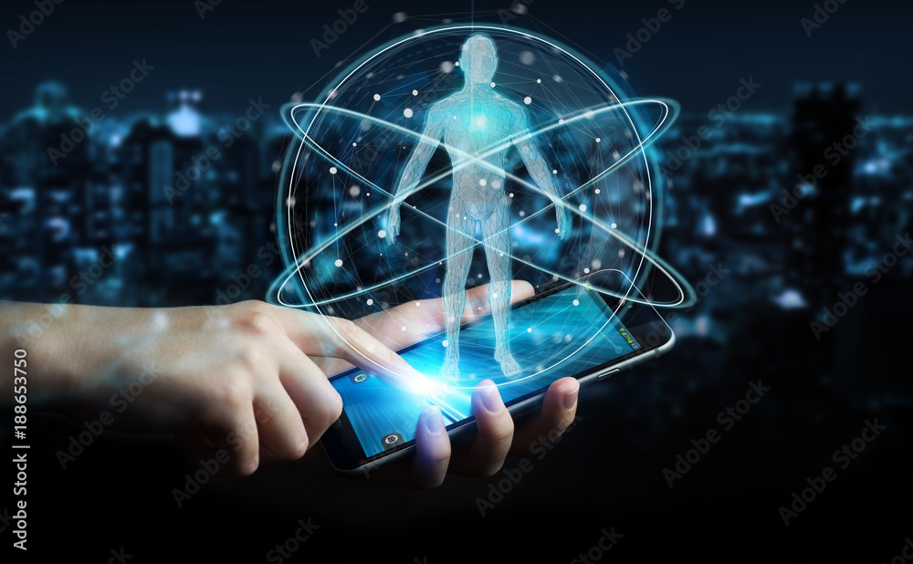 Fototapete businessman using digital x-ray human body scan interface 3d rendering