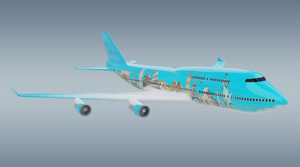 Fototapeta na wymiar Plane with famous landmarks of the world 3D rendering