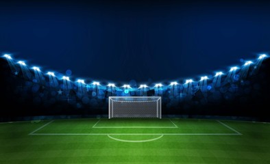 Fototapeta premium Football arena field with bright stadium lights vector design. Vector illumination