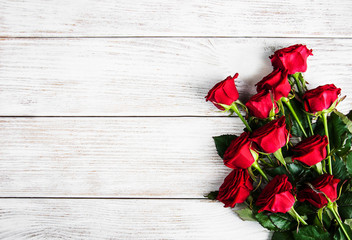 Red roses on a table