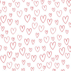 Hand drawn vector seamless pattern with hand drawn doodle hearts isolates on white background