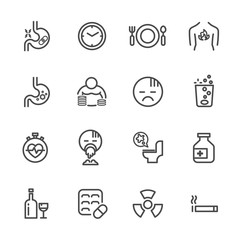 Causes and symptoms of peptic ulcer disease, Treatment and Prevention, Vector line icon