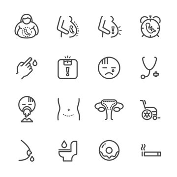 Obesity and Pregnancy,  women health line icons set. Vector icon