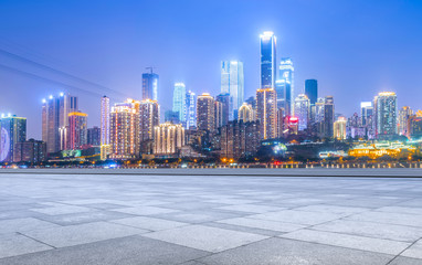 Road ground and Chongqing urban architectural landscape skyline