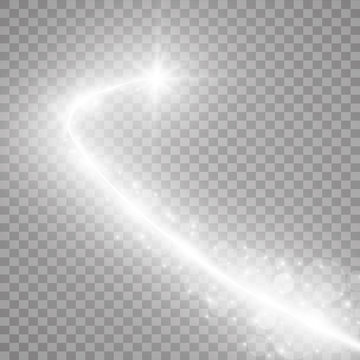 Comet flying on a transparent background, flying and bright. Vector illustration. Light, radiance and rays.