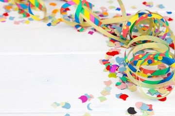 carnival party background with confetti and copy space