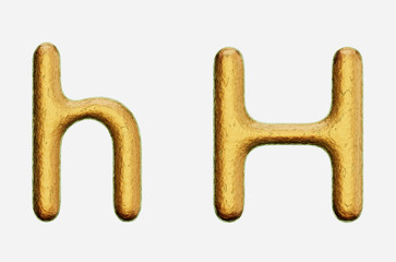 Rough Bronze Uppercase and Lowercase h on a White Background