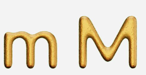 Rough Bronze Uppercase and Lowercase m on a White Background