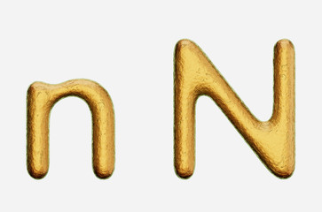 Rough Bronze Uppercase and Lowercase n on a White Background