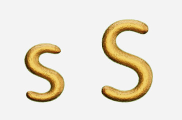 Rough Bronze Uppercase and Lowercase s on a White Background