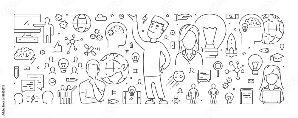 Poster vector line web banner for brainstorming