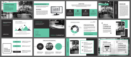 Green and white element for slide infographic on background. Presentation template. Use for business annual report, flyer, corporate marketing, leaflet, advertising, brochure, modern style.