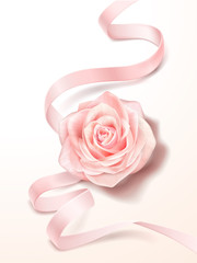 Pink rose and ribbon