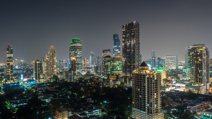 Fototapeta na wymiar Bangkok city - Aerial view of Bangkok city downtown cityscape urban skyline silhouette at night , landscape Thailand 