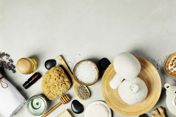 Spa Concept. Top view of beautiful Spa Products.