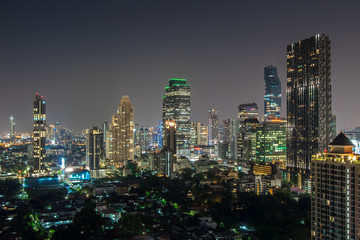 Bangkok city - Aerial view of Bangkok city downtown cityscape urban skyline silhouette at night , landscape Thailand
