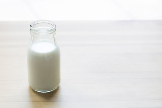 Milk bottle on table