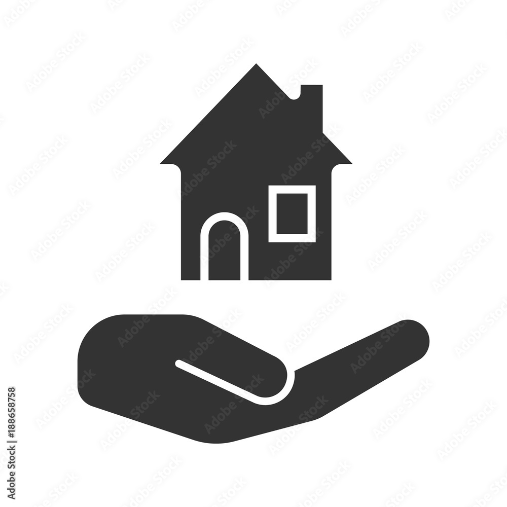 Poster Open hand with house glyph icon