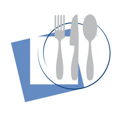 Vector Design sign restaurant with cutlery, plate and napkins on table