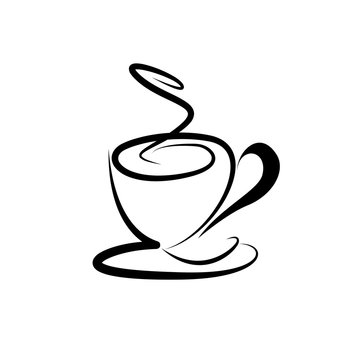 Vector sign coffee break, cup simplified with lines