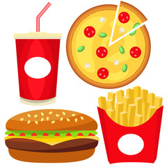 Colorful fast food icon set poster.