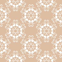 White floral seamless pattern on beige background