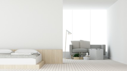 The interior hotel living and bedroom space - 3d rendering white background
