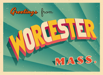 Vintage Touristic Greeting Card From Worcester, Massachusetts - Vector EPS10. Grunge effects can be easily removed for a brand new, clean sign.