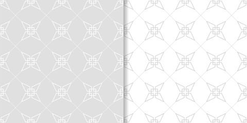 Light gray geometric prints. Set of seamless patterns