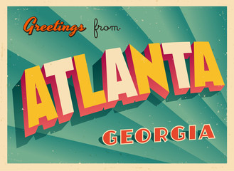 Vintage Touristic Greeting Card From Atlanta, Georgia - Vector EPS10. Grunge effects can be easily removed for a brand new, clean sign.