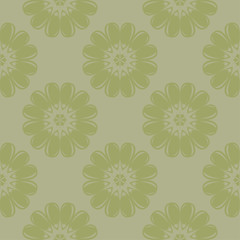 Olive green floral ornamental design. Seamless pattern