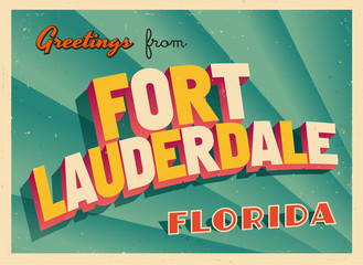 Obraz premium Vintage Touristic Greeting Card From Fort Lauderdale, Florida - Vector EPS10. Grunge effects can be easily removed for a brand new, clean sign.