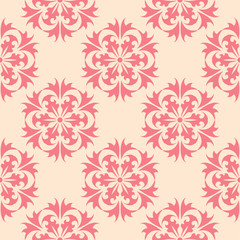 Red floral seamless design on beige background